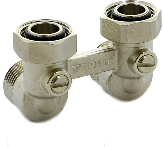 51377926 Радиаторный узел TIEMME НВ, 3/4"х3/4"ЕК, H-блок угловой со встроенными кранами, 2-трубная система, 3390002 — изображение 1