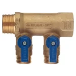 Коллектор с шаровыми клапанами TIEMME 2 отвода 3/4x1/2"(16) (латунь) синие ручки, 1820029