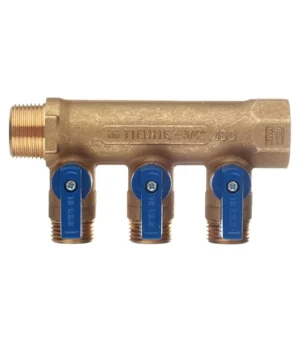 Коллектор с шаровыми клапанами TIEMME 3 отвода 3/4"*1/2"(16) (латунь) синие ручки, 1820035 — изображение 3