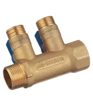 Коллектор с шаровыми клапанами TIEMME 2 отвода 3/4x1/2"(16) (латунь) синие ручки, 1820029 — изображение 2
