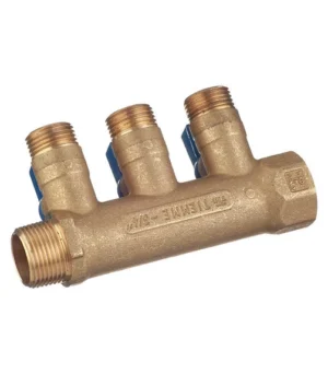 Коллектор с шаровыми клапанами TIEMME 3 отвода 3/4"*1/2"(16) (латунь) синие ручки, 1820035 — изображение 4