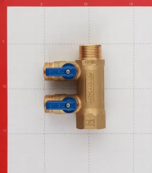 Коллектор с шаровыми клапанами TIEMME 2 отвода 3/4x1/2"(16) (латунь) синие ручки, 1820029 — изображение 3