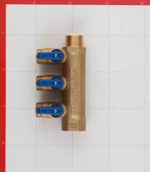 Коллектор с шаровыми клапанами TIEMME 3 отвода 3/4"*1/2"(16) (латунь) синие ручки, 1820035 — изображение 5