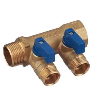 Коллектор с шаровыми клапанами TIEMME 2 отвода 3/4x1/2"(16) (латунь) синие ручки, 1820029 — изображение 5