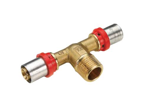 rqlagk0kh1n28h Тройник TIEMME с наружной резьбой 16x1/2x16 для металлопластиковых труб прессовой, 1650085 — изображение 1